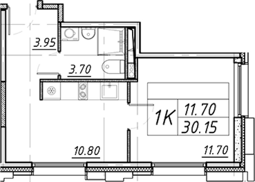 1-комнатная квартира 30.15 м², 13/16 эт., ЖК «Avenue Apart Pulkovo»